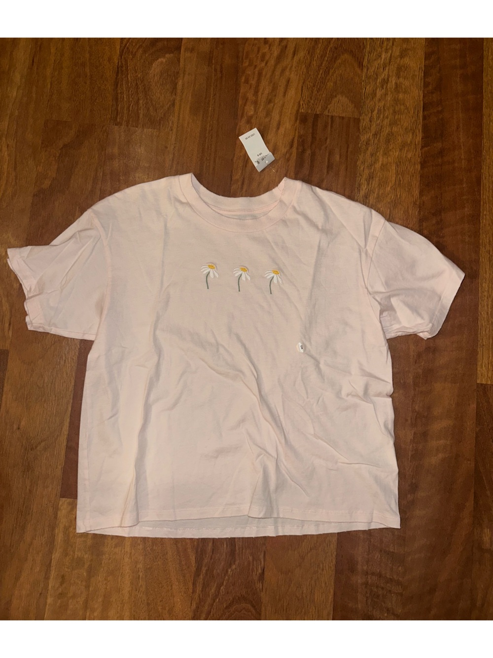 American Eagle Outfitters Light Pink Tee with Daisy Embroidery